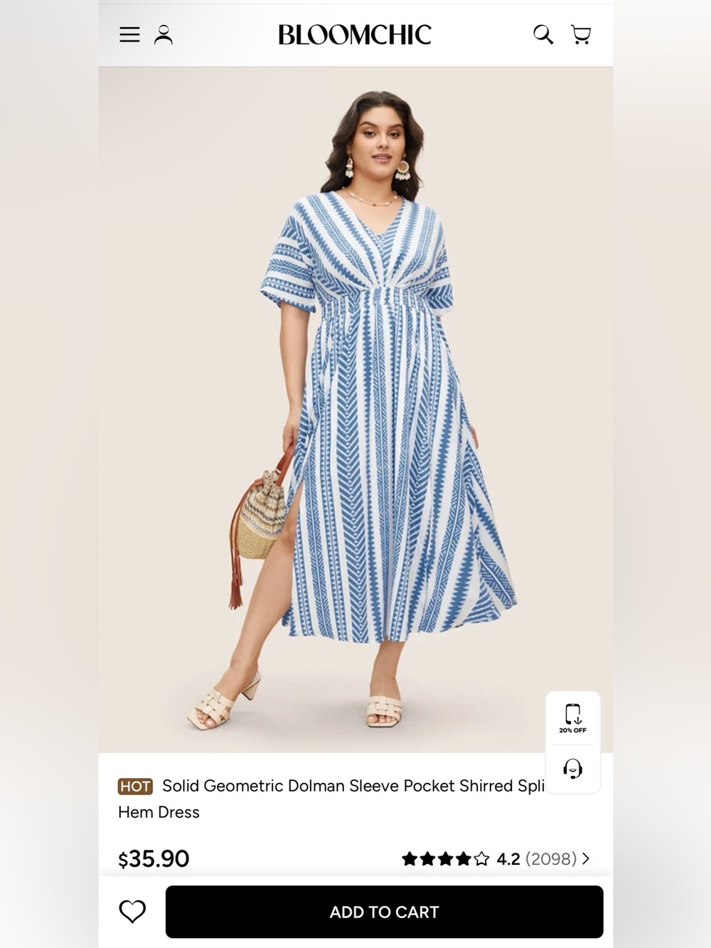 BloomChic Blue & White Striped Shirred-Waist Maxi Dress
